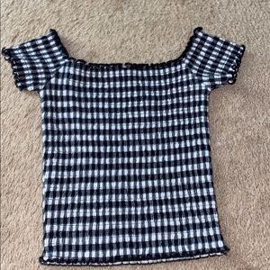 checkered off the shoulder top